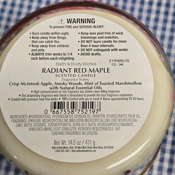 BBW Radiant Red Maple & Pumpkin Spice Latte X Twisted Peppermint 3 Wick Candle - Picture 4 of 5